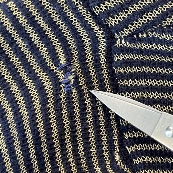 Marella Blue Ruffle Knit Sweater Size XS Gold Stripes Preppy Holiday Jumper - Picture 8 of 8